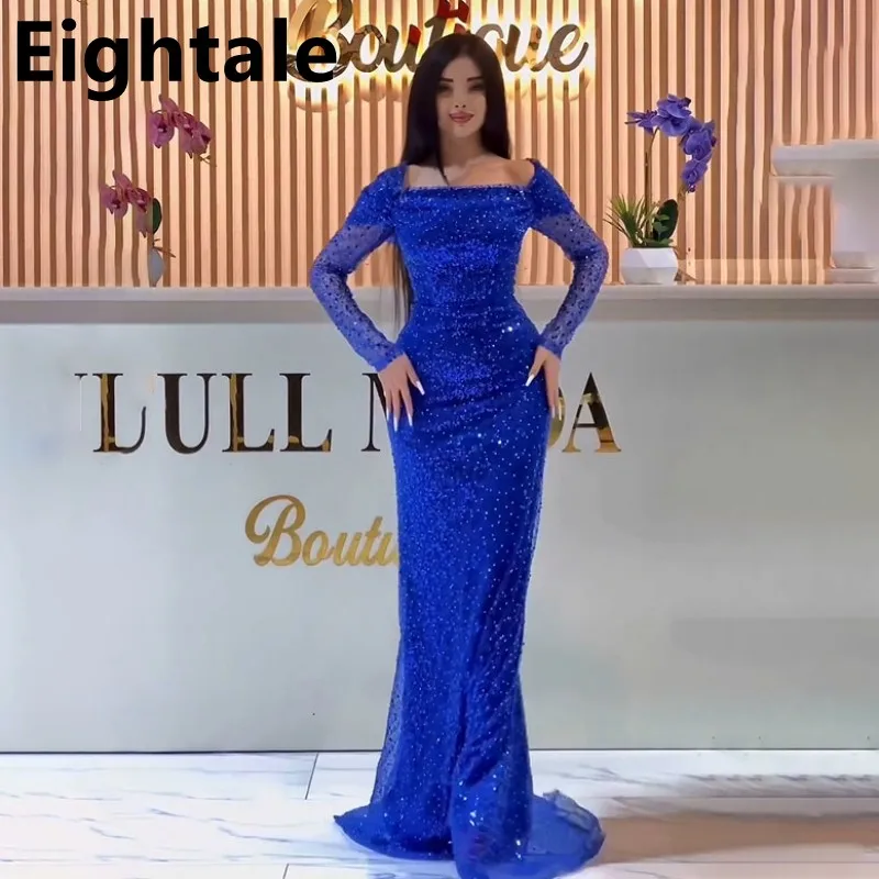 Eightale Customized 2025 Royal Blue Sequin Mermaid Long Sleeves Prom Dress Evening Dress Women Formal Party Gown Robes De Soirée