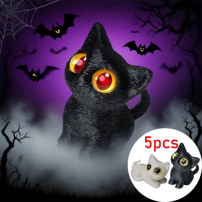5pcs Cat Ornament Mini Figurines Miniature Resin Cute Kitten Micro Landscape Crafts Small Ornaments Halloween Decorations