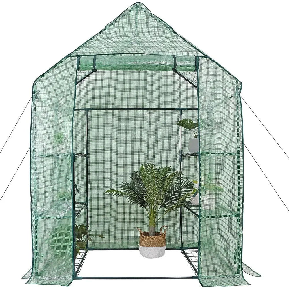 Walk-in Greenhouse for Outdoors Indoors Backyard,3-Tier 6 Shelves Mini Green House Kit with Durable PE Cover & Zipper Door,Outsi