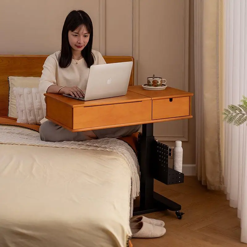 Removable dressing table Solid wood bedroom Lifting dressing table Flip small apartment dressing table Bedside with wheels