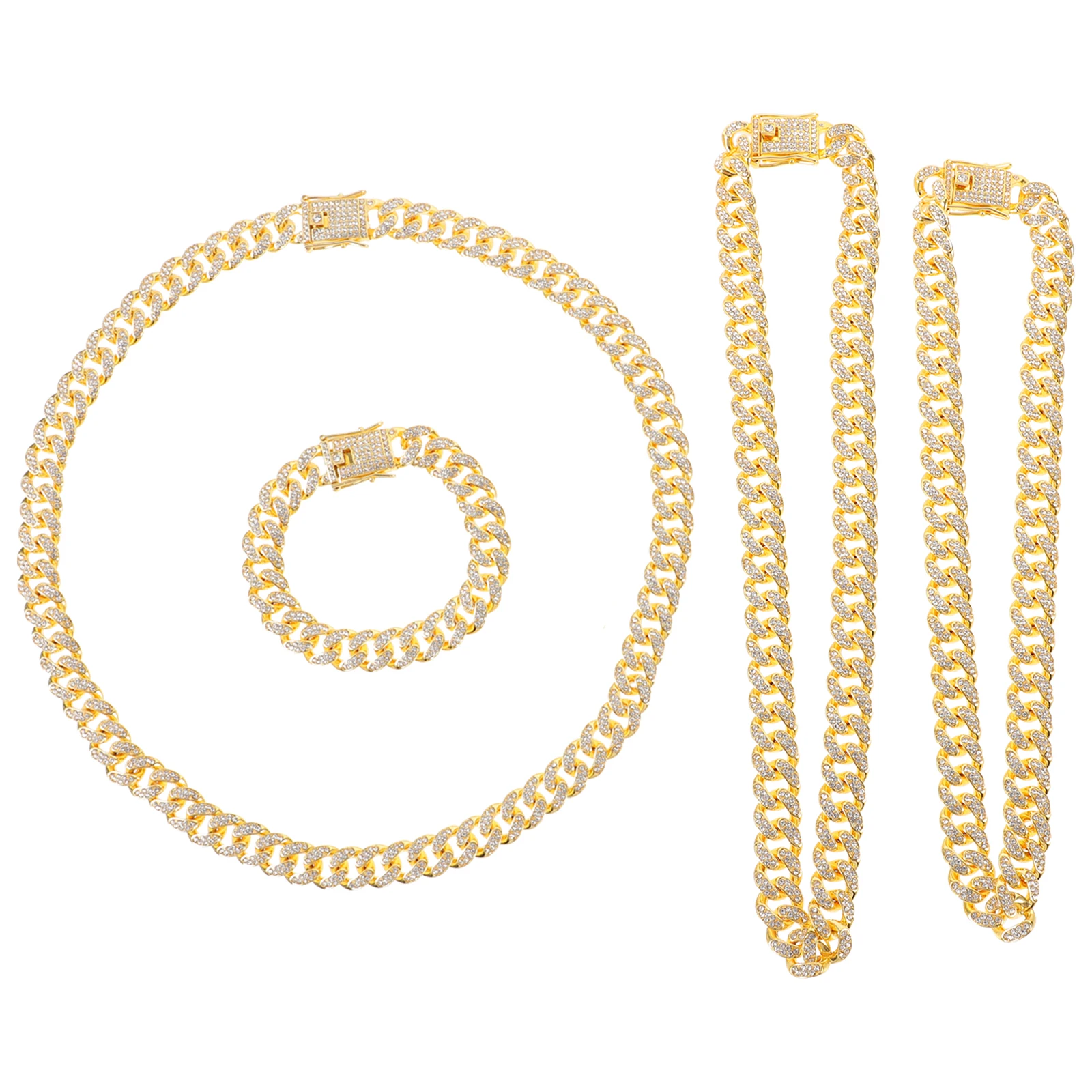 

4 Pcs Diamond Necklace Bracelet Chain Men European and American Hip Hop Jewelry Miss