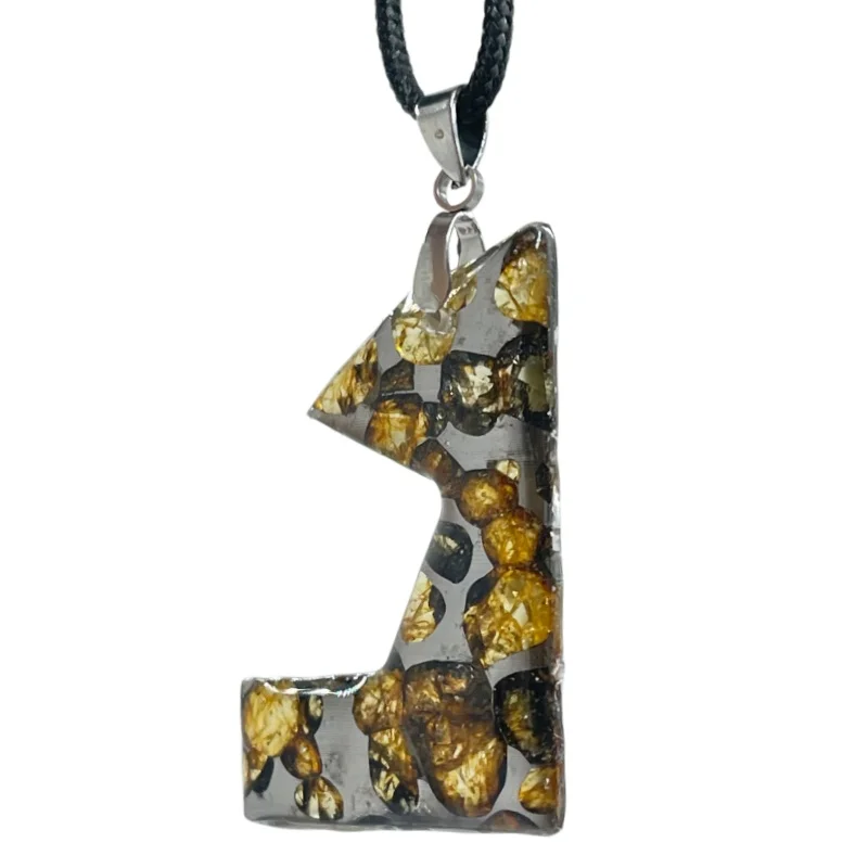 Natural Seymchan Pallasite Meteorite Necklace Irregular Olivine Iron Meteorite Unique Pattern Collectible Cosmic Jewelry