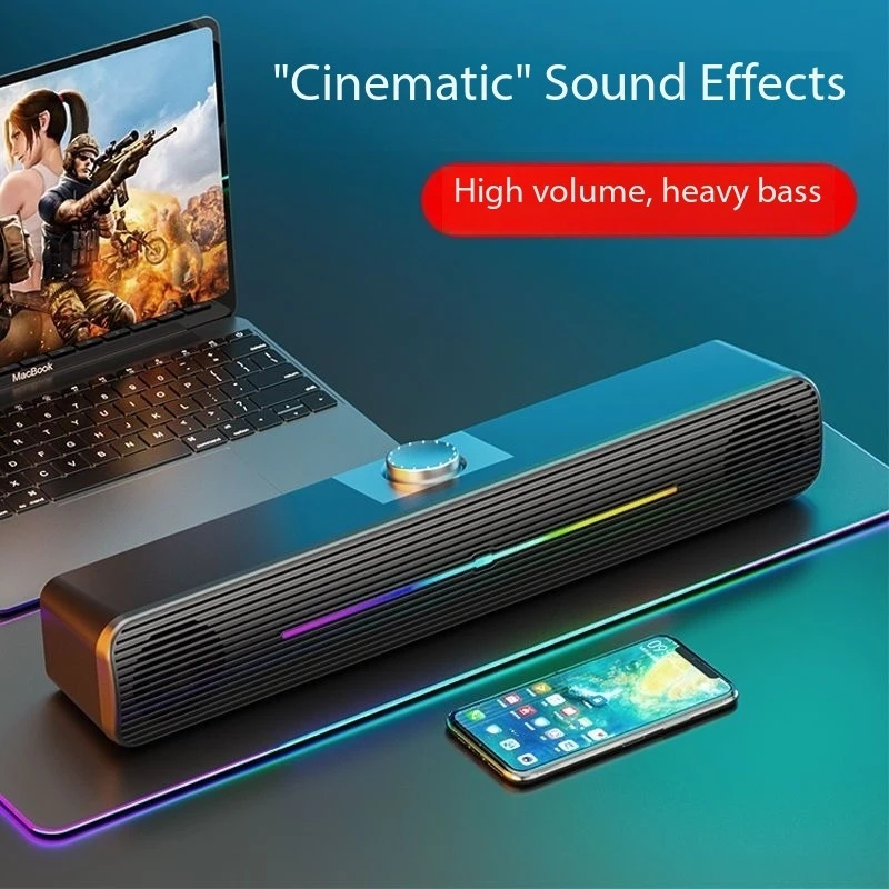 Computer Sound Bar Subwoofer RGB Cable Wireless PC Laptop Desktop USB Multimedia Small Speaker Long Strip Luminous TV Bar Speak