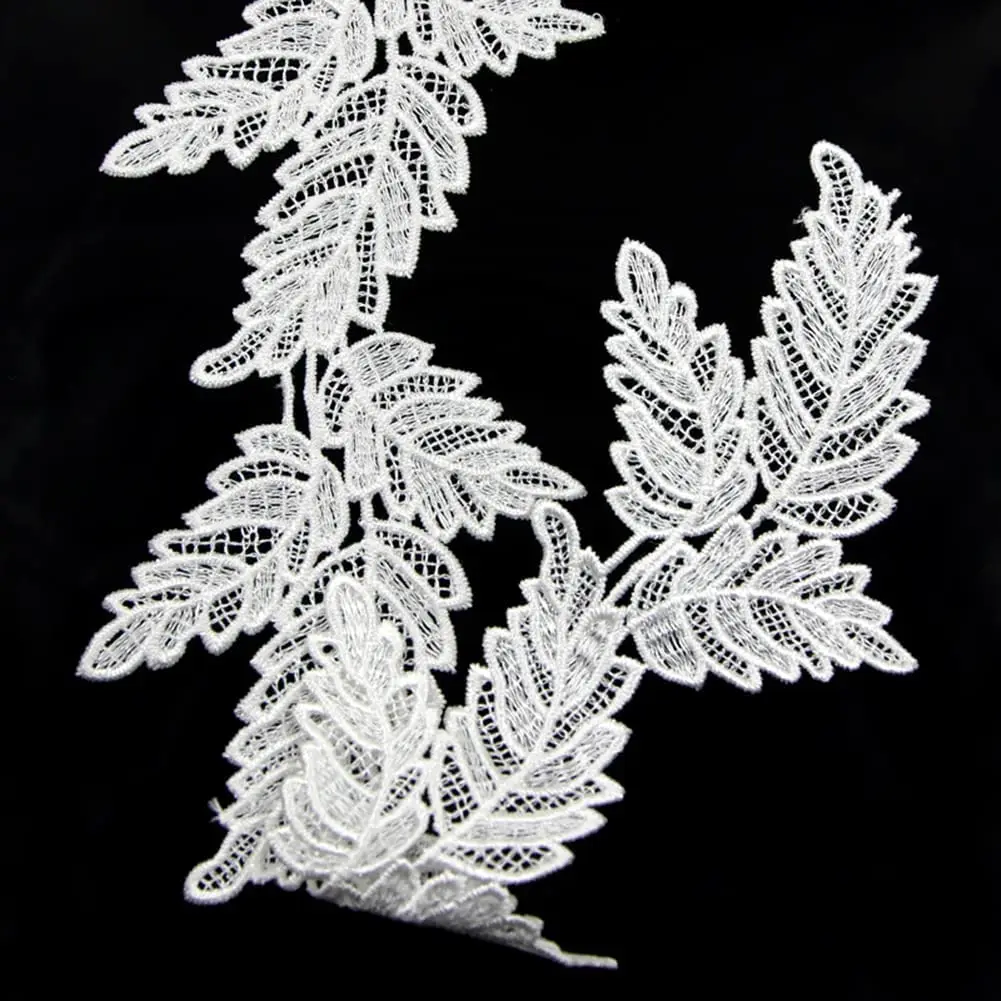 1 Yard White Leaf Embroidered Lace Sewing Garment Accessories DIY Handmade Craft Materials 9.3CM Wide