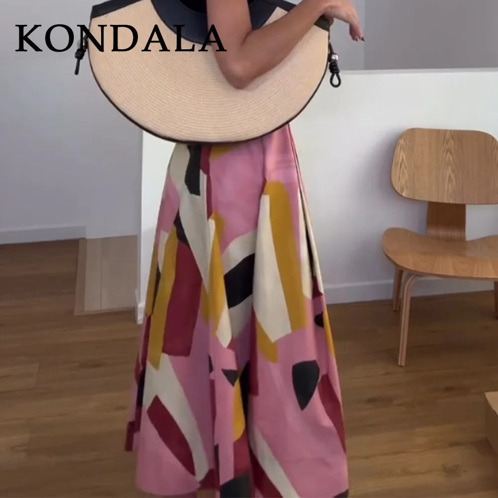 KONDALA 2025 printemps été décontracté femmes imprimer jupes mode élégant ample fermeture éclair Streetwear Chic dames jupes longues