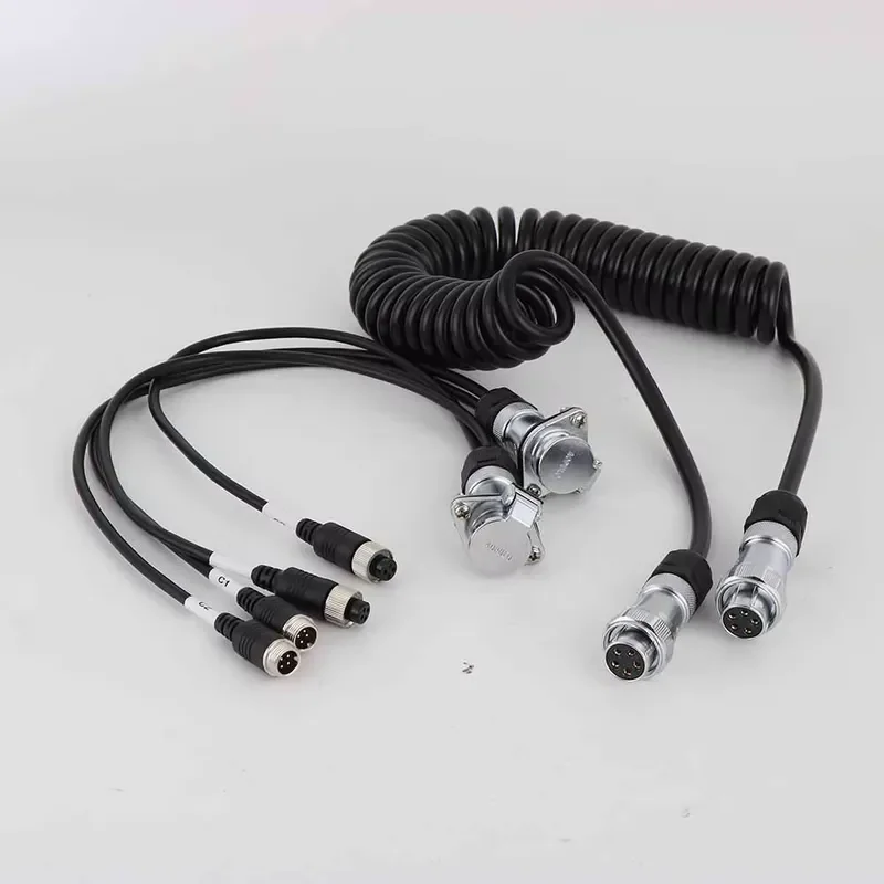 Heavy 12-24v 5 Pin Waterproof Trailer Camera Connector Spiral Cable Truck Security Camera Cable