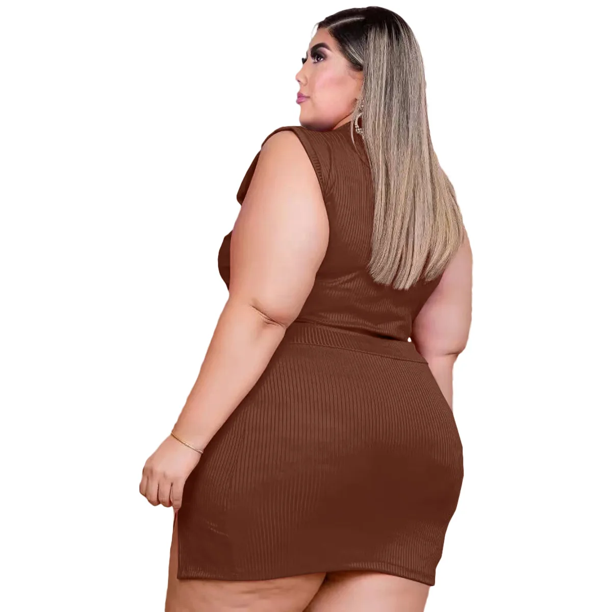 L-5XL plus size conjuntos de correspondência verão 2023 africano roupas femininas sólido sem mangas plissado rab bodycon sexy saia duas peças ternos