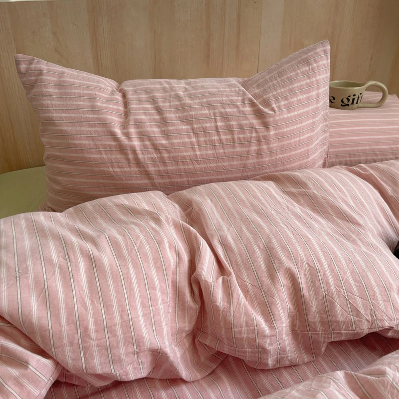 1pc Korean Cotton Pink Stripes Duvet Cover 150x200 Size Girl\'s Room housse de couette Skin friendly Breathable Comforter Sets