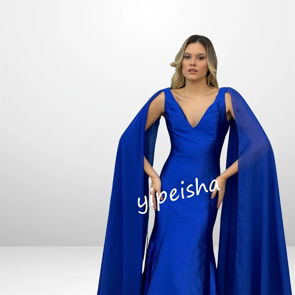 Personalizado de alta qualidade plissado trompete com decote em v vestidos longos vestidos de cocktail retro estilo moderno tamanhos disponíveis clássico requintado