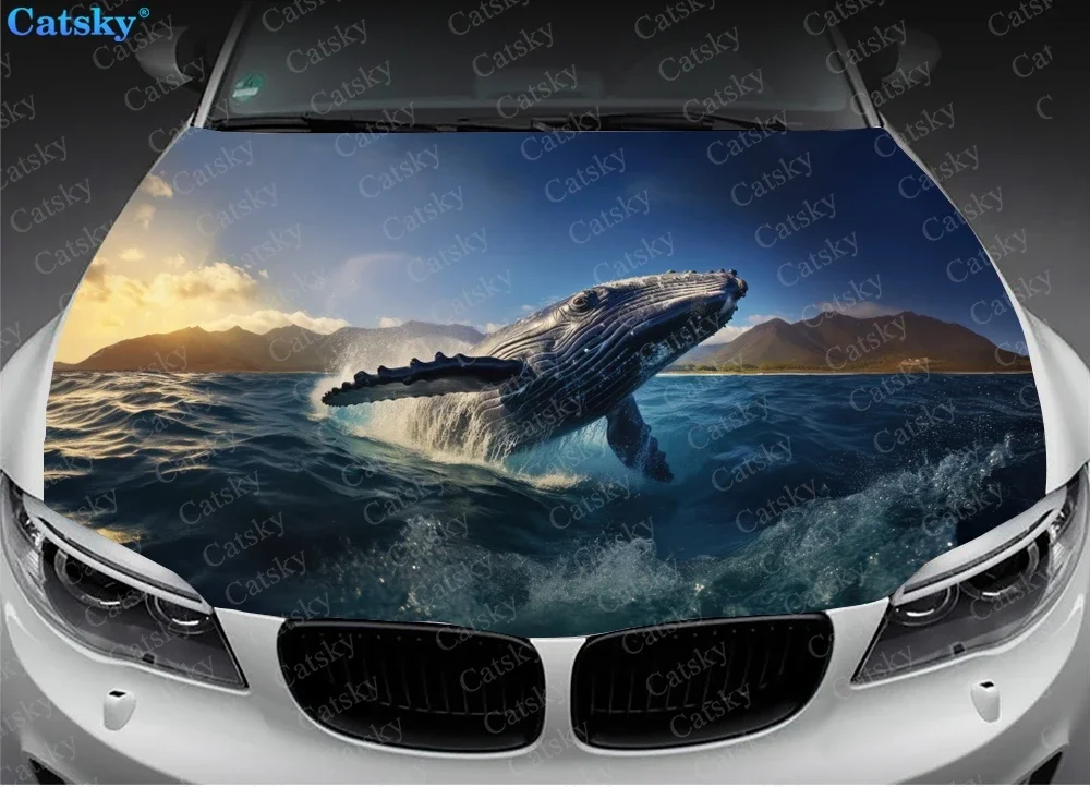 Humpback Whale at Sunset Car Hood Vinyl Stickers Wrap Vinyl Film Engine Cover Decals Sticker Universal Car Hood Protective Film