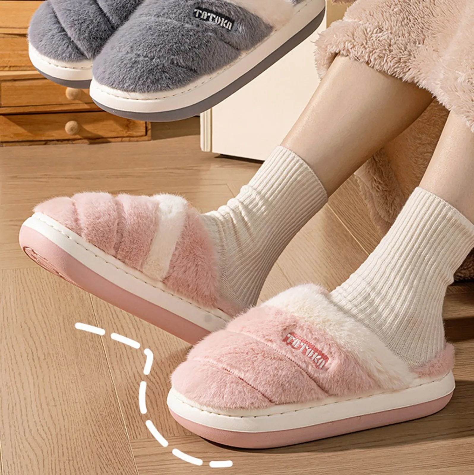 Winter Warm Fur Slipper Men Women Couple House Non Slip Soft Shoe Comfort Flat Heel Indoor Bedroom Plush Slides Soft Bottomed