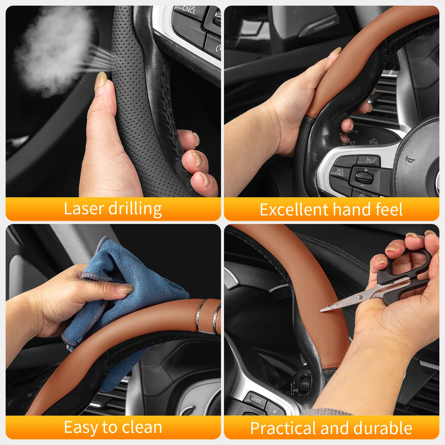 

Nappa Leather Car Steering Wheel Cover Suitable For Ford Breathable Sweat Resistant Wear-Resistant And Scratch Resistant