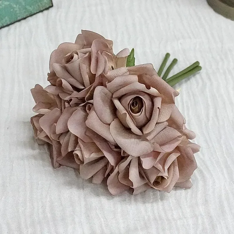 

Moisturizing 5Head Rose Flower Bouquet Latex Real Touch Artificial Flowers Wedding Bridal Bouquet Birthday Party Home Decor Rose