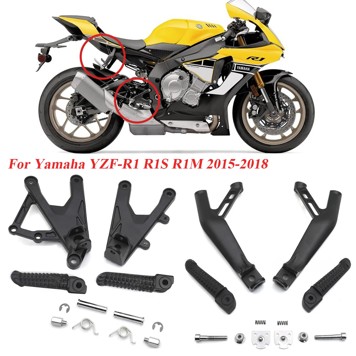 

For Yamaha YZF R1 YZF-R1 R1S R1M 2015-2018 Front Driver Rear Passenger Footrest Bracket Foot Pegs Footpegs Set Motorcycle Parts