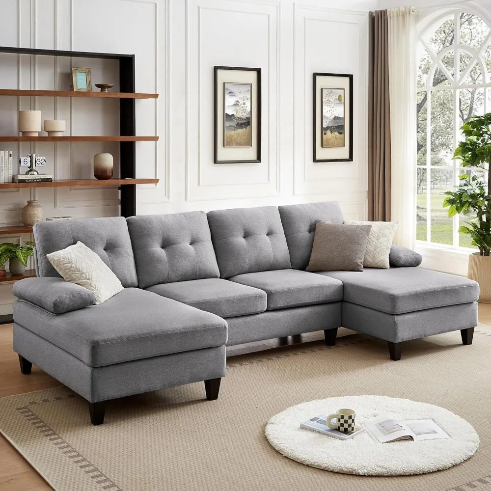 

111" Sectional Couch for Living Room, Modern Polyester Fibre U Shaped Sofa Couches with Double Chaise, Upholstered 4 Seater Sofa