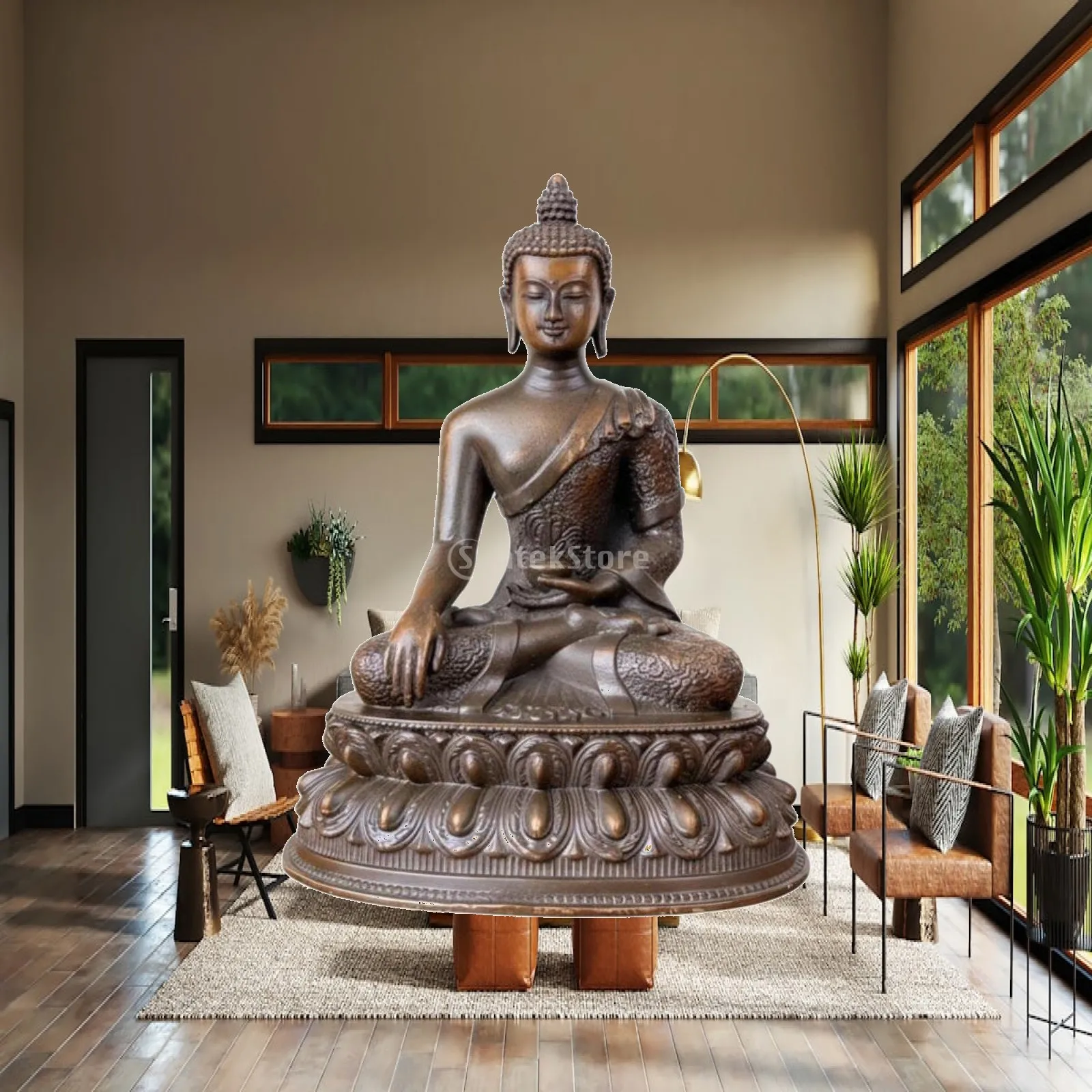 Decorative Buddha Statue Antique Bronze Finish Alloy Art for Home Office Buddhist Gifts