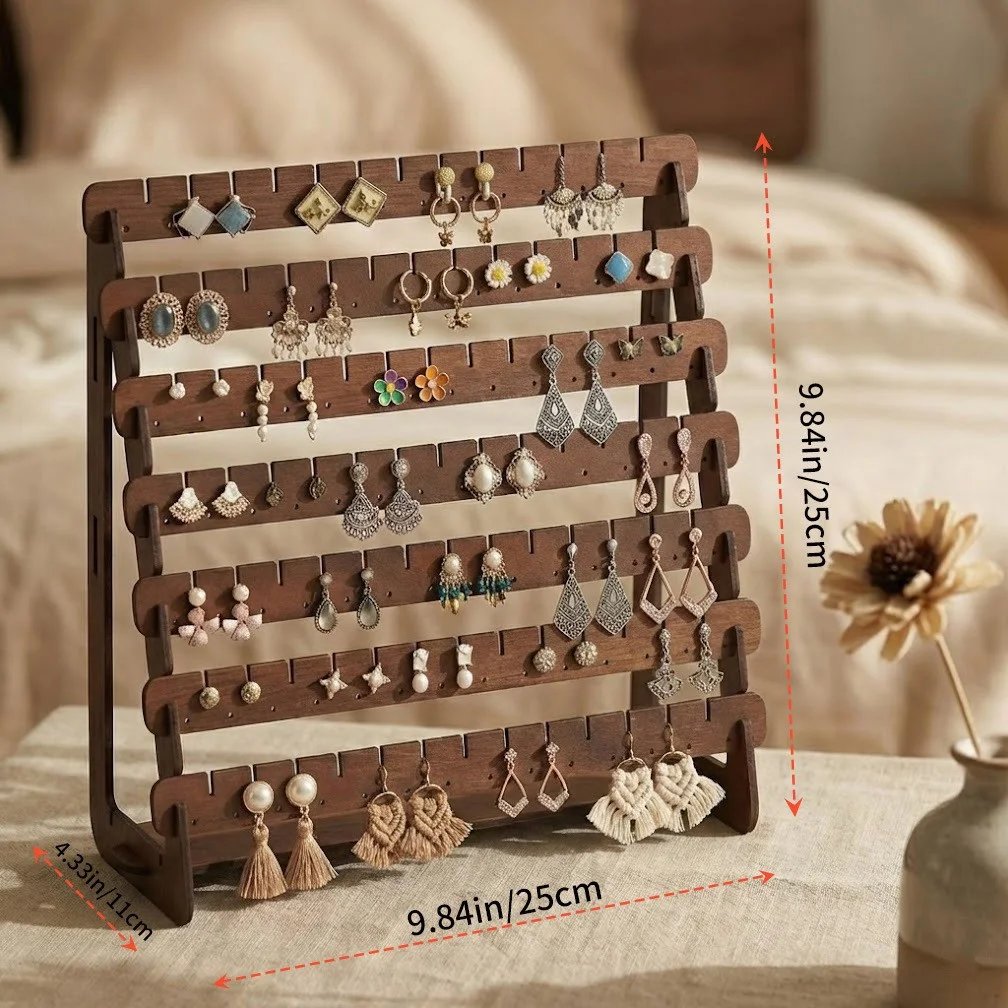 Vintage Holz-Ohrringständer mit Großer Kapazität für Ohrstecker und Hängeohrringe, Schmuck-Aufbewahrungsregal, Theken-Präsentationsständer – Detail 5