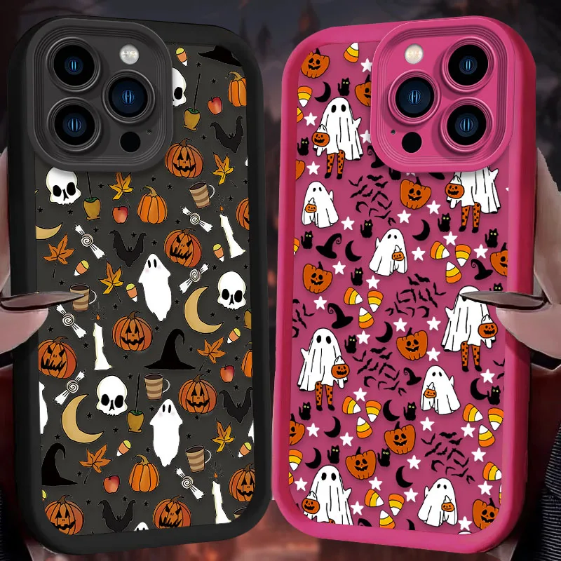 Funny Halloween Cute Ghost Case For iPhone 16 15 14 13 12 11 Pro Max X XS X S Max XR SE 2020 7 8 Plus iphone16 Silicone Cover