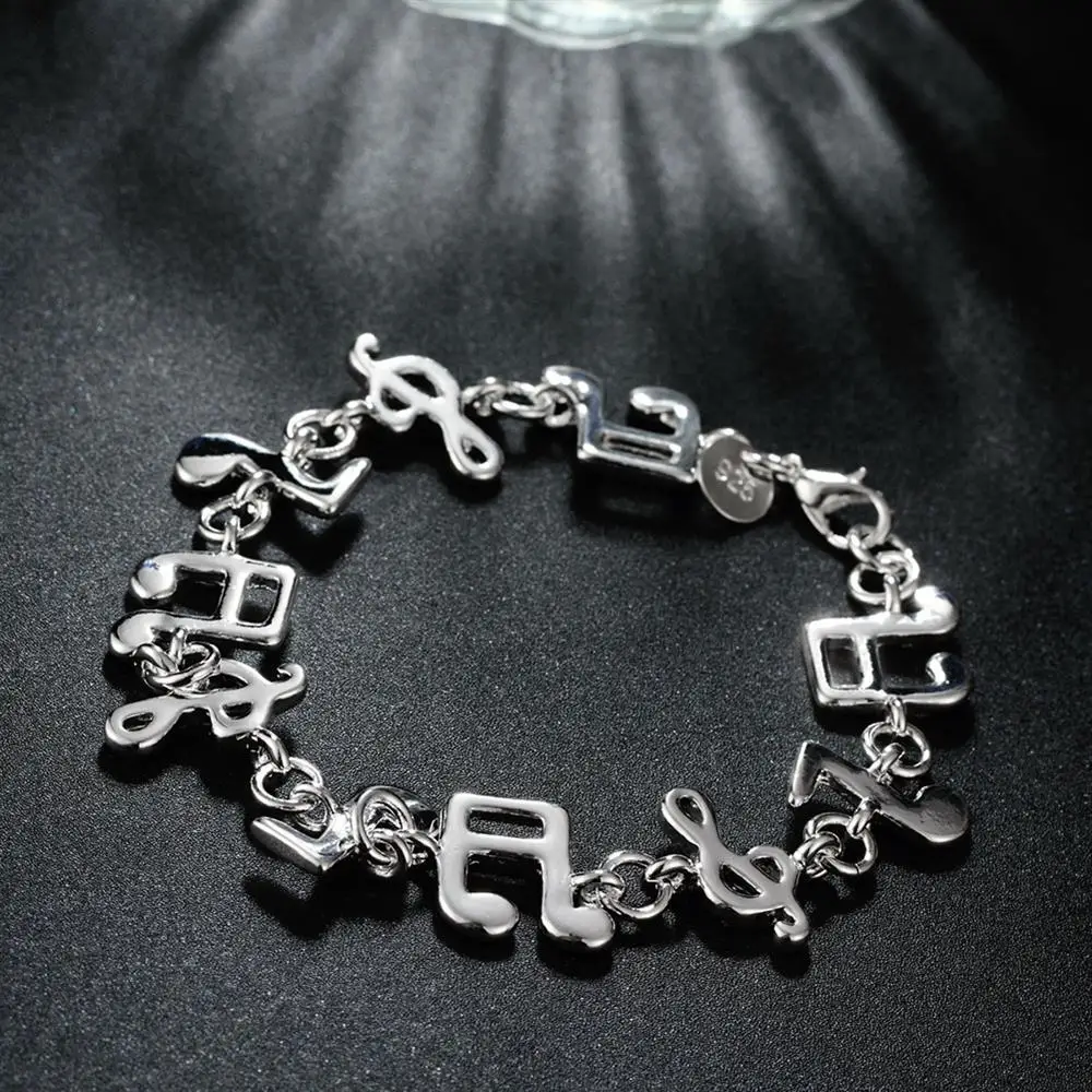 Hot Fine Musical Note Chain 925 Sterling Silver Bracelets For Women Wedding Party Girl Student Christmas Gifts Fashion Jewelry