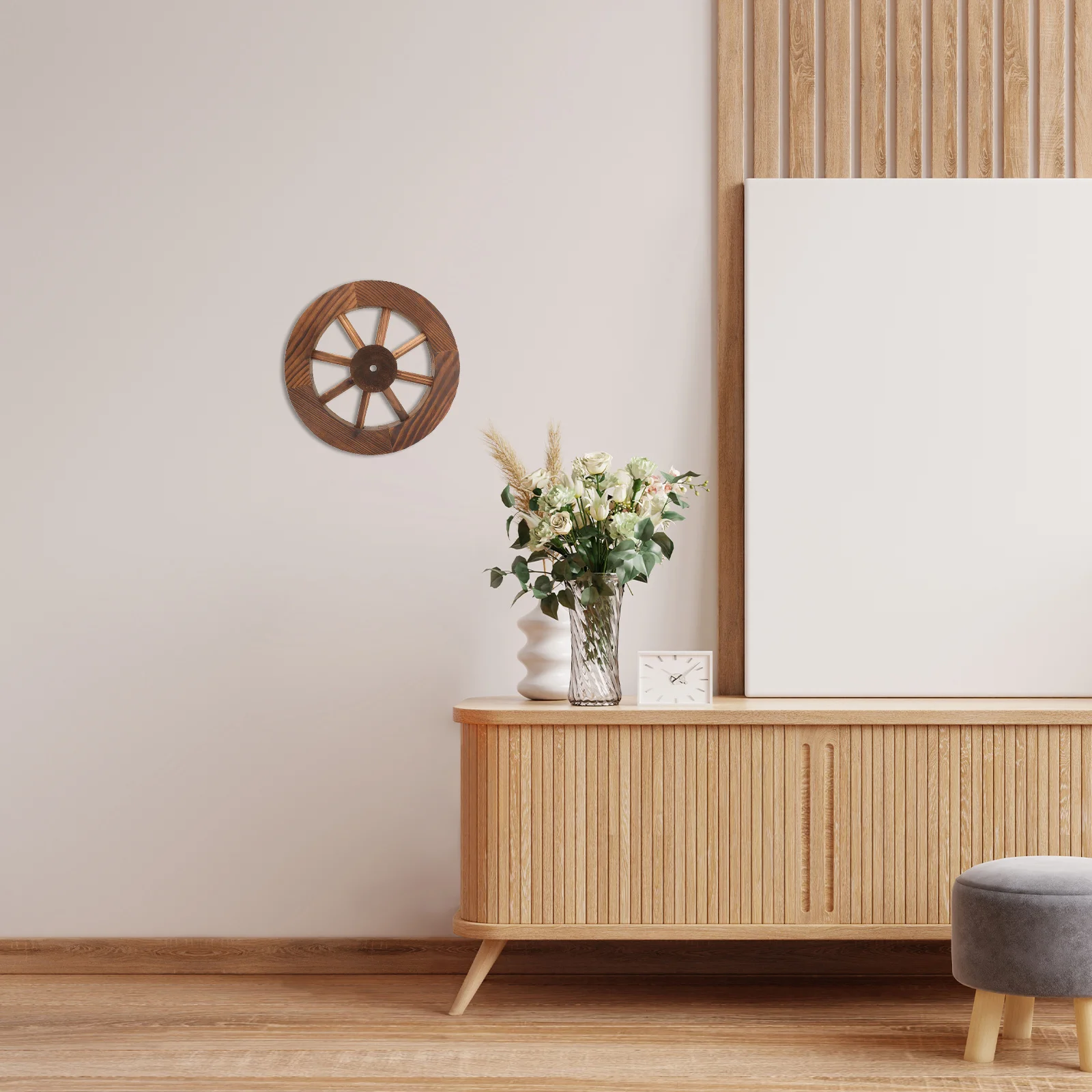 

Wooden Wagon Wheel Wall Art Vintage Rustic Decor for Living Room Garden Balcony Home Wall Hanging Decoration Wood Wheel Decor