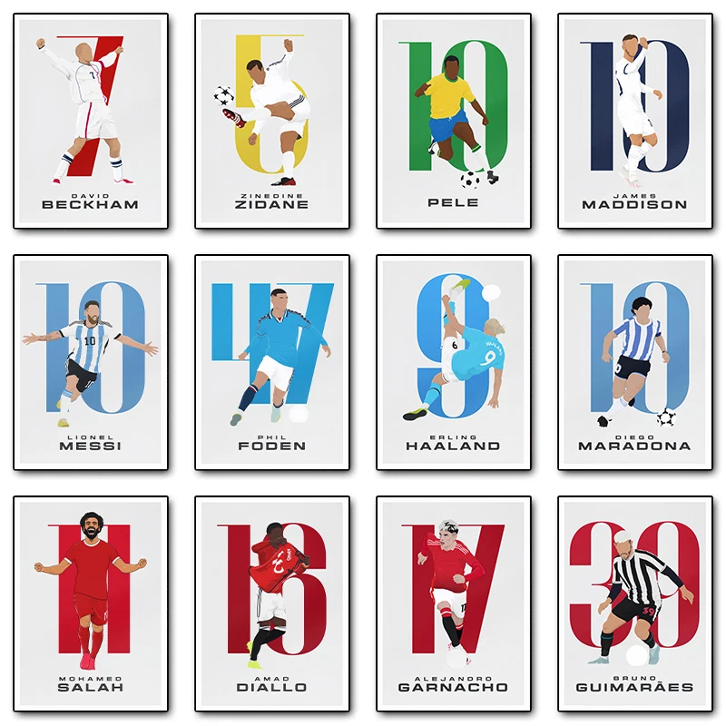 Hot Football Athlete Number Soccer Player Posters Canvas Printing Modern Minimalism Wall Art Picture for Office Home Decor Gift
