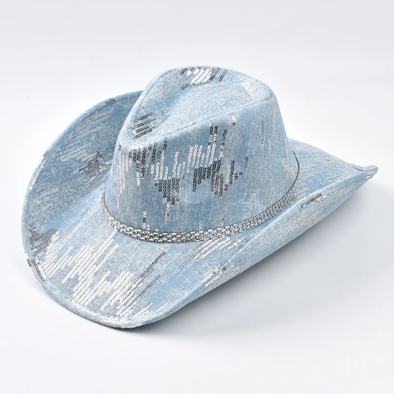 قبعة رعاة البقر الغربية قبعة راعية البقر من قماش الدنيم المغسول مناسبة للارتداء اليومي غير الرسمي، وحفلات رعاة البقر الغربية، ورقص دش الزفاف