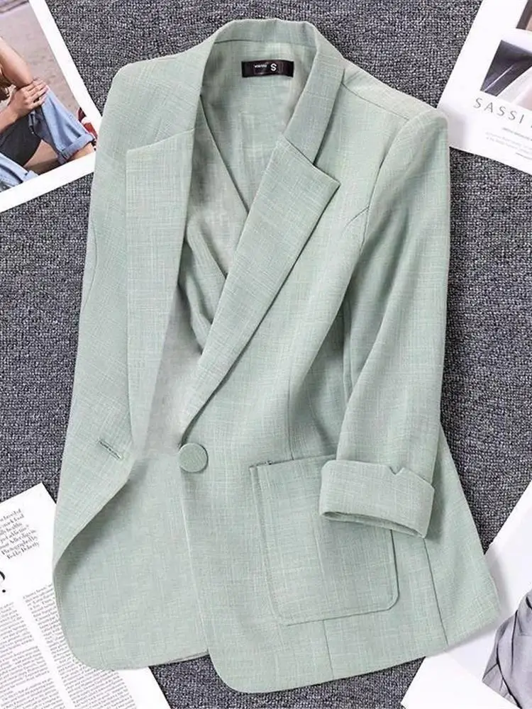 

Light een Linen ort Suit Jaet Women's Thin Casual Korean Sle Small Size High End Feeling Leisure Suit Personali Top