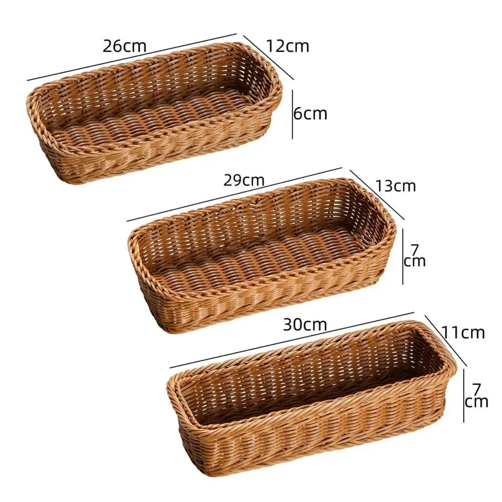 Imitation Rattan Storage Basket Faux Wicker Tray Plastic Picnic Basket Bread Food Plate Fruit Box Desk Decoration view 6