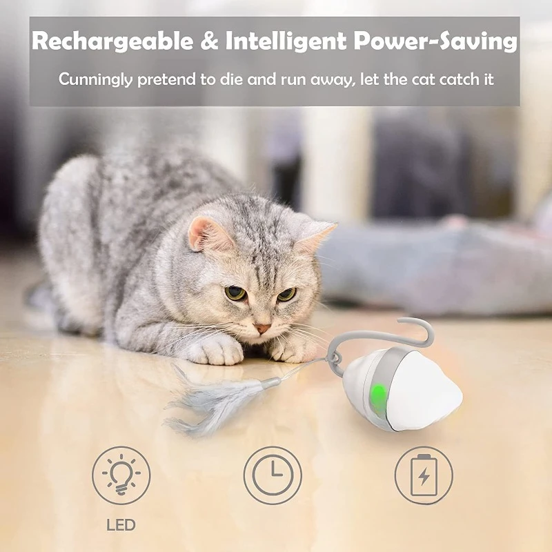 360° Rolling Mouse Cat Toy Automatic Feather Cat Tease