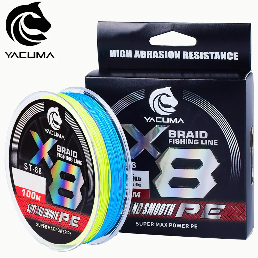 Linha de Pesca Trançada YACUMA 8 Fios 100m/109YDS X8 13LB-118LB Linha Multifilamento Dyneema para Pesca em Água Doce e Salgada