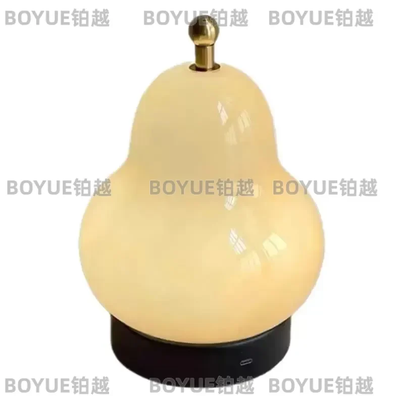 French Cream Pear Desk Lamp LED Touch Control Rechargeable Night Light Modern Living Room Bedside Atmosphere Lighting Gift