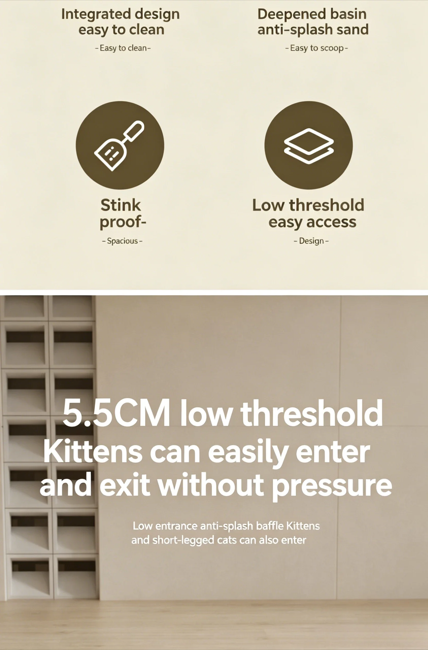 Jumbo Anti-Spritz Katzentoilette Halb-Überdachte Haustier-Toilette für Große Katzen Extra Breit – Detail 2