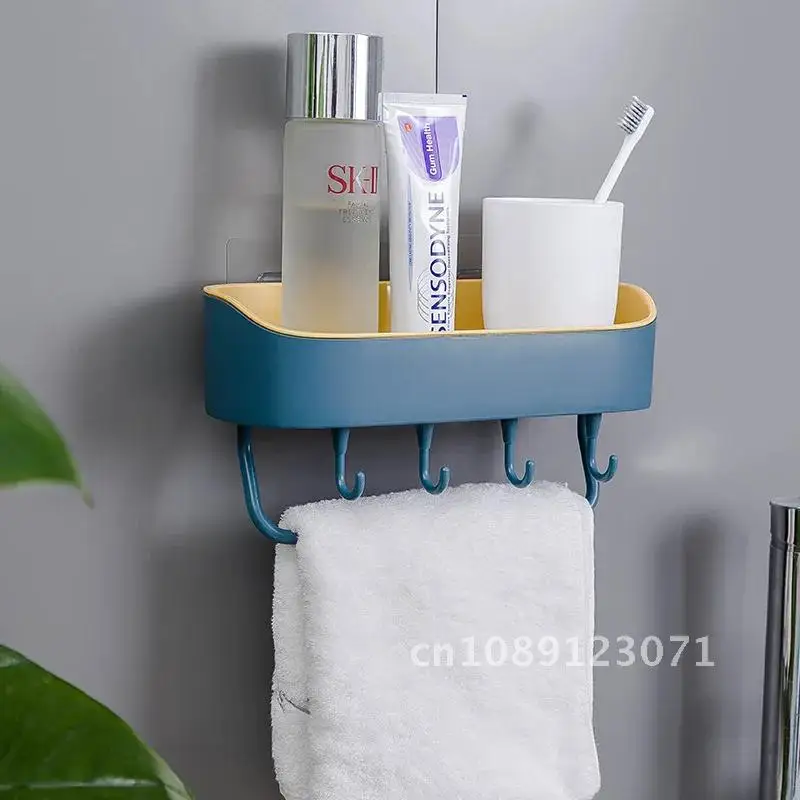 

Bathroom Storage Rack Shelf with Hooks Towel Holders Shampoo Bars Shower Shelf Kitchen Wall Organizer Rack Bathroom Accessories