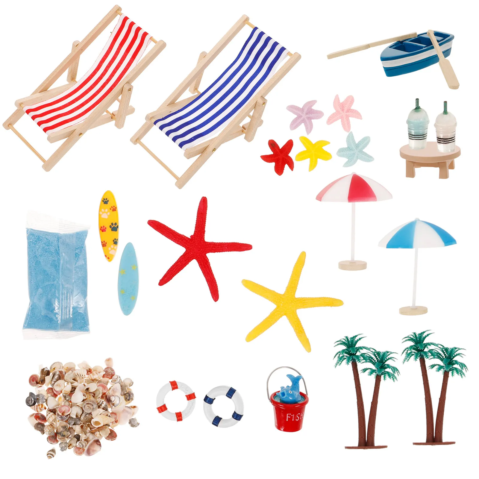 

1Set Wooden Beach Chair Mini Ornament Kit for Mini House Decoration Micro Beach Style Decor Kids Pretend Play Micro Scene Layout