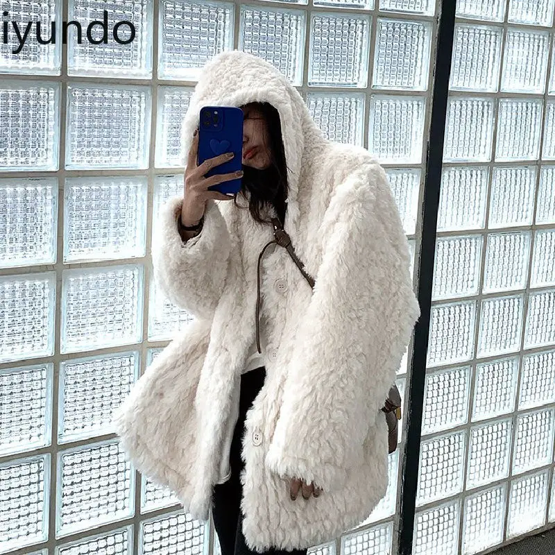 Women 2024 Winter New Loose Hooded Coat Lamb Fur One-piece Thickened Plush Top Casaco Feminino De Inverno Super Quente