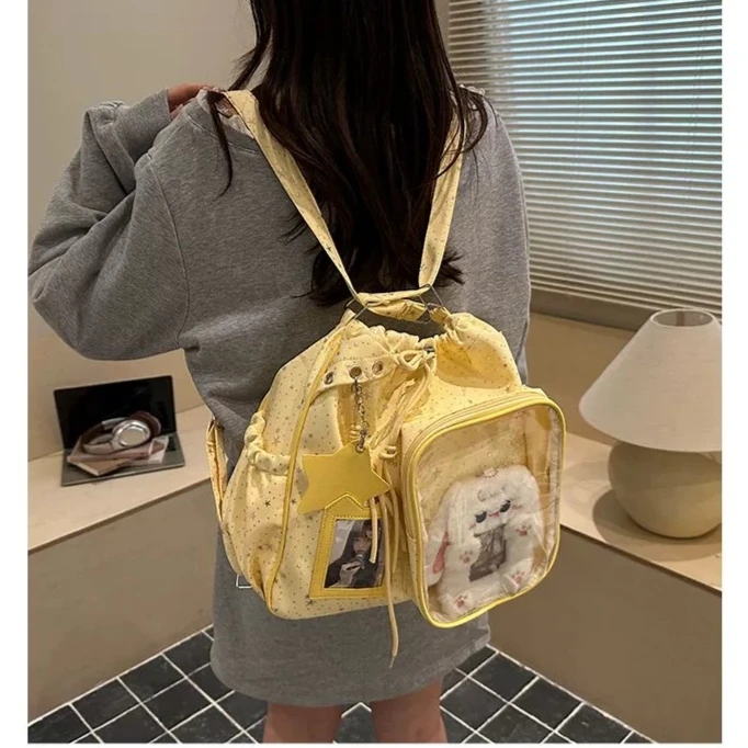 

2026 New Fresh Sweet Style Star Pain Bag Drawstring Crossbody Large Capacity Commuter Shoulder Bag Nylon Material Backpack