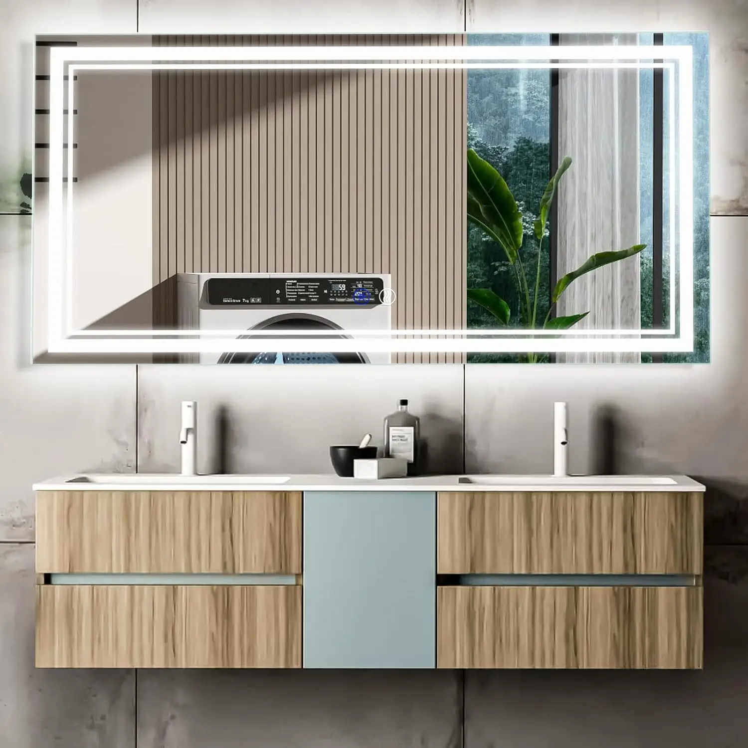 LED Bathroom Mirror, 60 x 28 inch Bthroom Led Mirror with Lights, Dimmable 3 Color