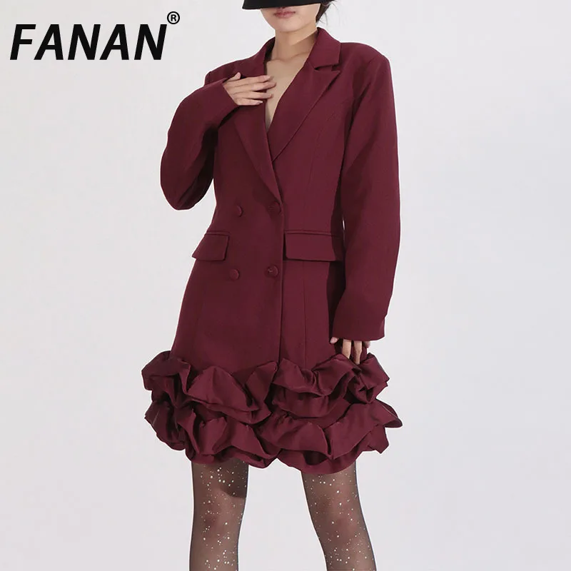 FANAN Hit Farbe Abnehmen frauen Mini Kleid Flip Kragen Langarm Hohe Temperatur Kleid frauen Mode Neue Stil 2025, neue