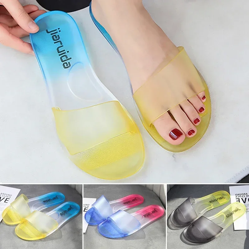 Summer Women Slippers Fashion Outdoor Sandals Beach Non-Slip Color Matching Flip Flops PVC Indoor Contrast Color Bathroom Shoes