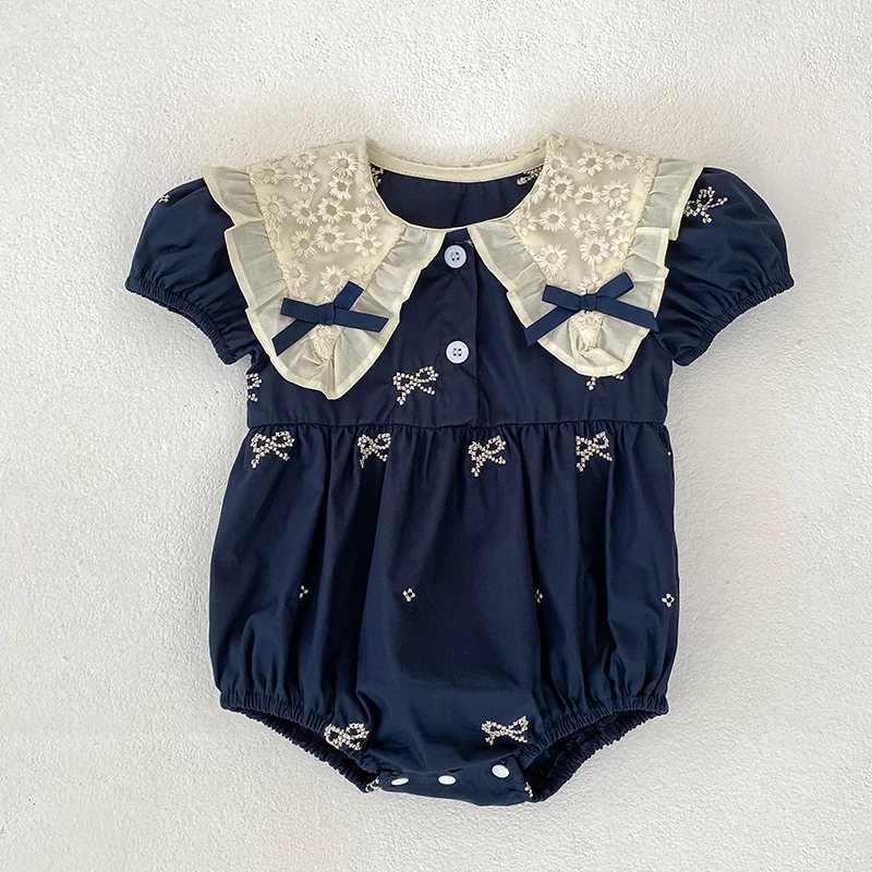 طفلة ملابس الصيف الوليد رومبير المطرزة القوس التلبيب طفلة قطعة واحدة الملابس تسلق الملابس الوليد الملابس #2