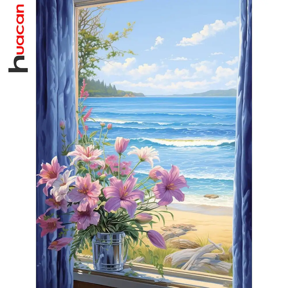 Huacan Diamond Painting Seaside Scenery Embroidery Full Square/round Rhinestones Flower Landscape Set Art Home Wall Decor