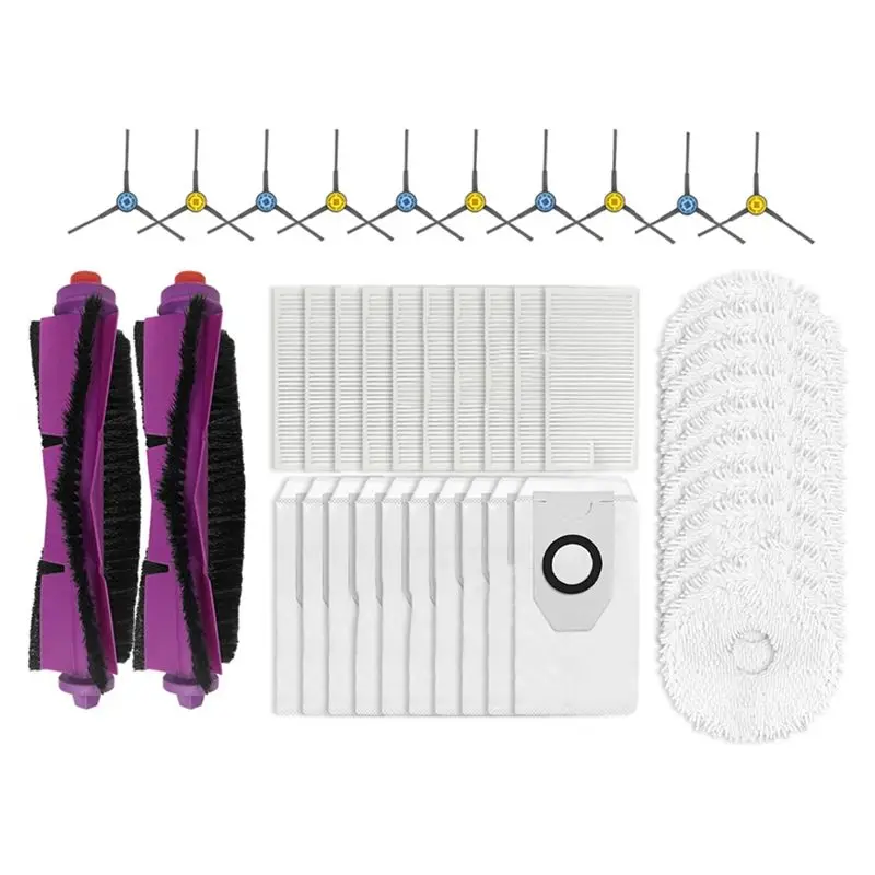 

Запасные части и аксессуары для Midea V12: основная и боковые щетки, HEPA-фильтр, тряпка для уборки, мешок для сбора пыли.