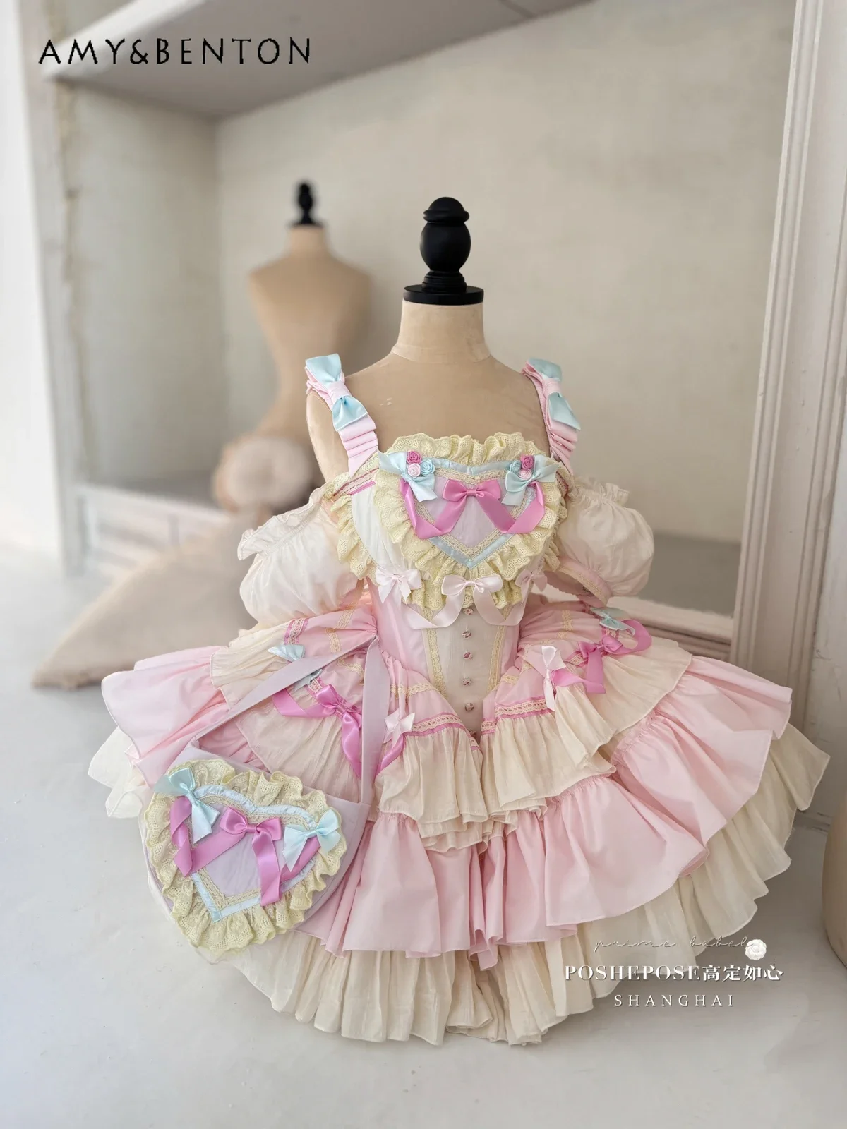 High Sense Sweet Elegance Princess Dress Summer New Kawaii Bow Square Collar Patchwork Color Ball Gown Dresses Y2K Mini Dress