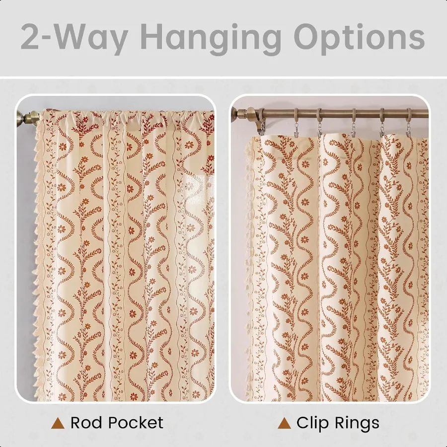 بوهو مزرعة الستائر لغرفة المعيشة 2 لوحات الكتان الأزهار الخريف الستائر 84 بوصة طويلة الخصوصية البلد الكرمة نمط غرفة نوم #4