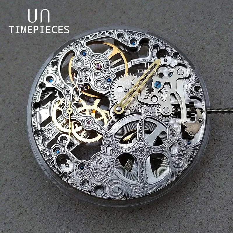 حقيقية الميكانيكية ETA6497 نموذج St3600SK الفضة دليل الهيكل العظمي الجوف خارج منحوتة الزهور حركة أجزاء إصلاح استبدال JX1014 #6