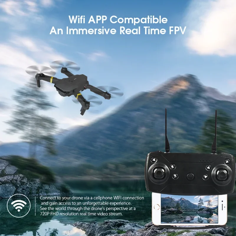 4K Eachine E58 드론 WIFI FPV, 광각 카메라 홀드 모드 접이식 암 RC 쿼드콥터 프로 RTF 드론 6축 회전 RC 드론