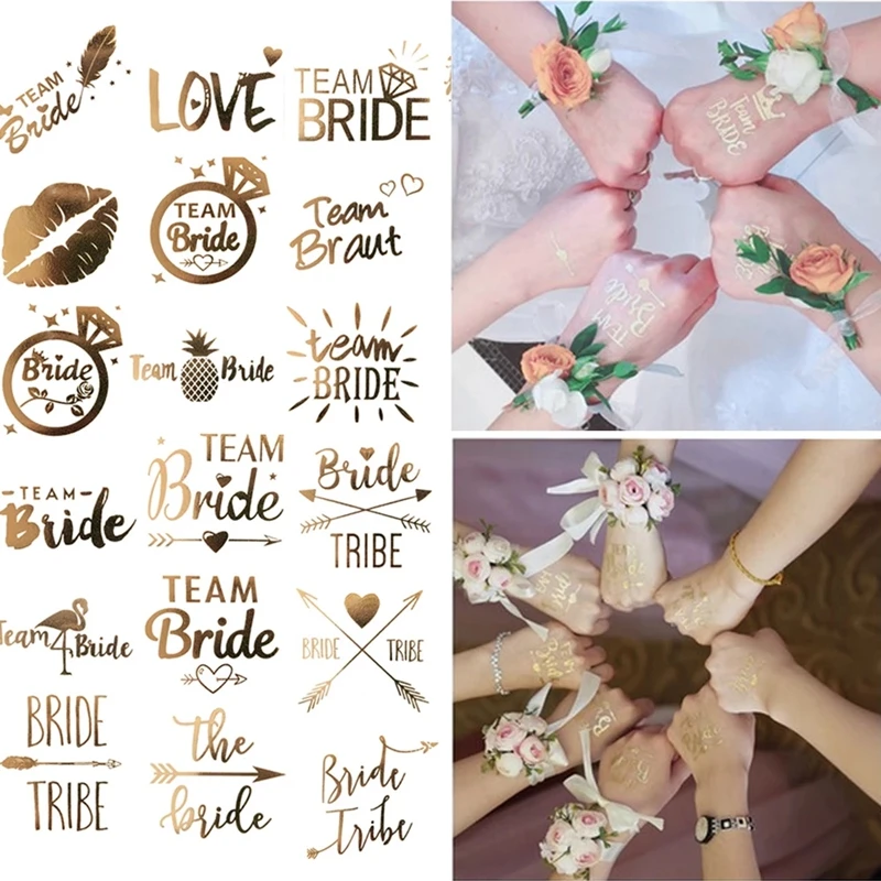 

10pcs Team Bride Bridesmaid Tribe Temporary Tattoo Stickers Bachelorette Party Decor Wedding Bridal Shower Bride To Be Supplies