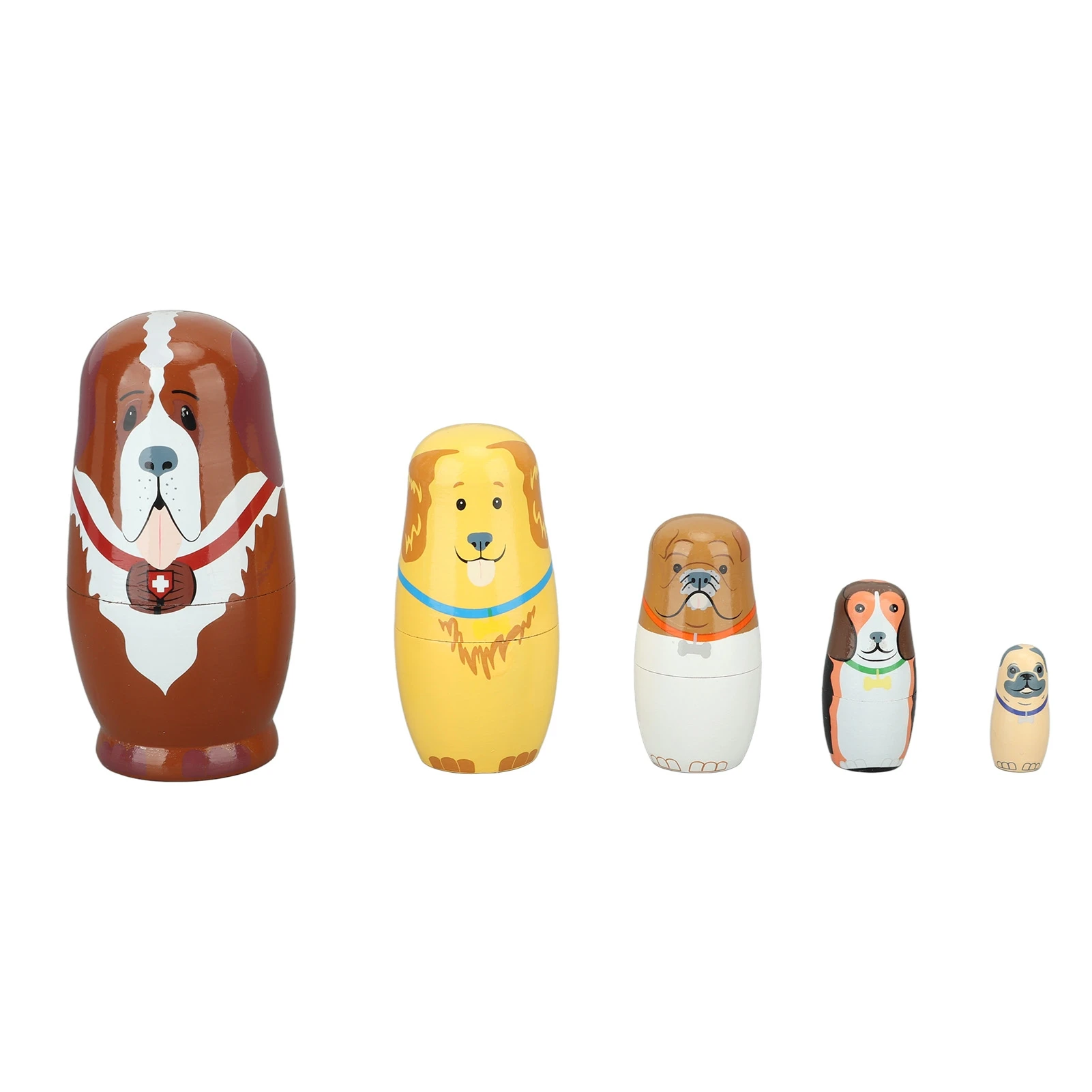 5Pcs Wooden Cute Dog Russian Nesting Dolls Toy Handmade Wooden Cute Dog Matryoshka Dolls Set for Kids Christmas Birthday Wishing