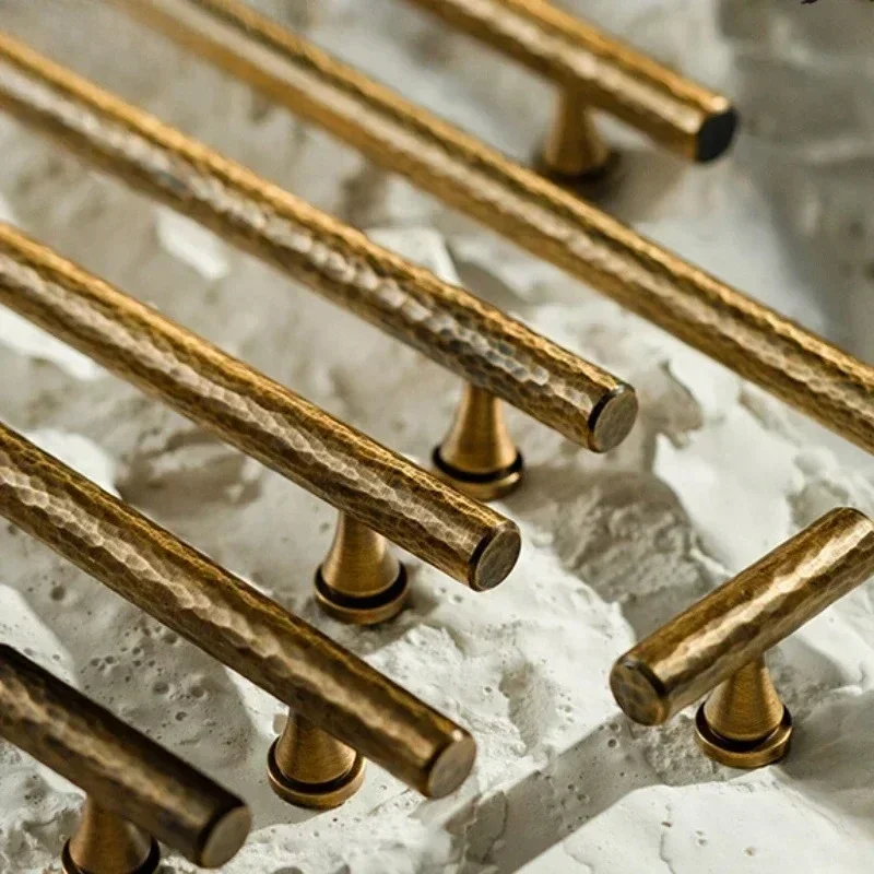 Nordic Solid Brass Cabinet Door Knobs and Handles Retro Bronze Handmade Furniture Cupboard Wardrobe Drawer Pull T Bar Handles