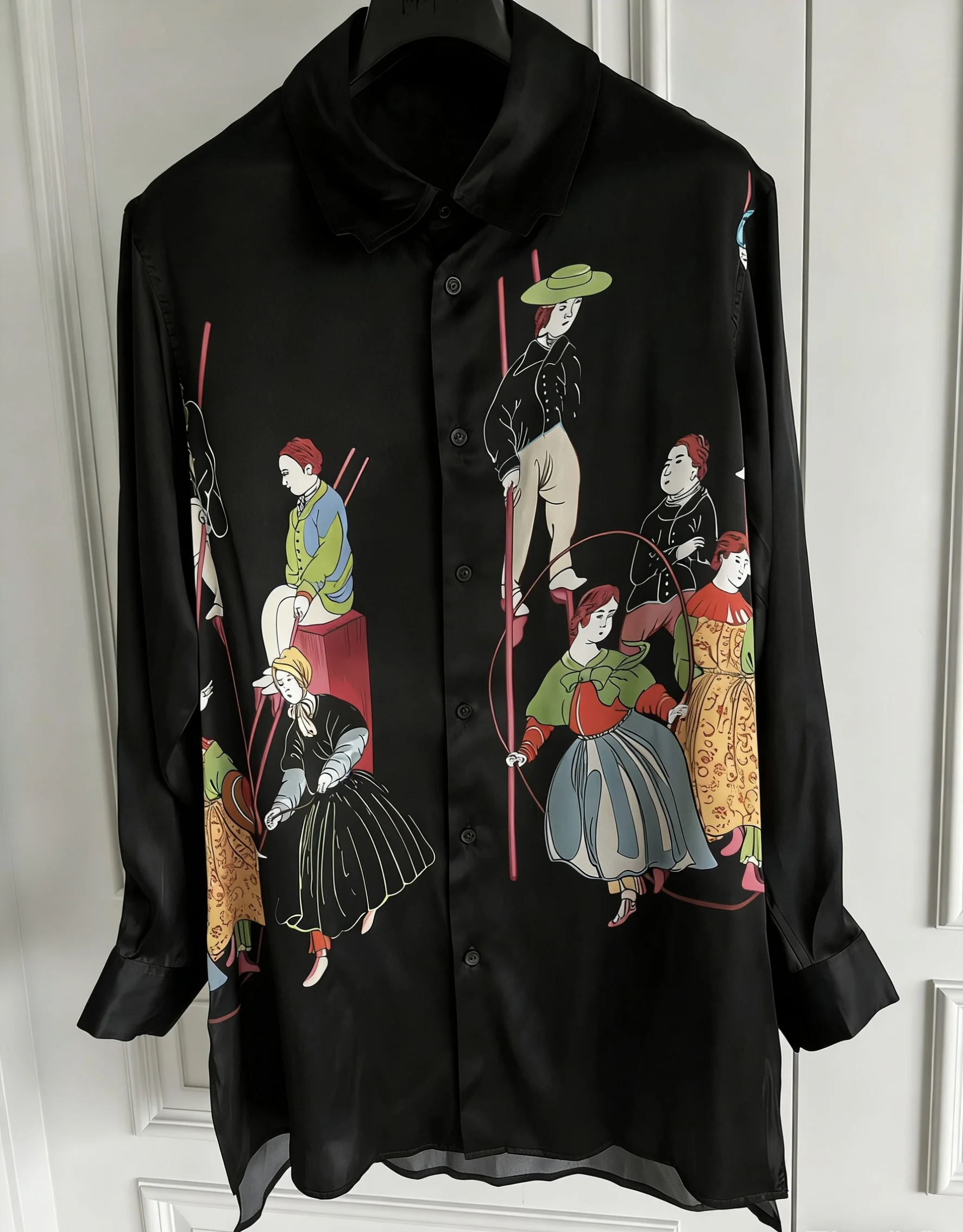 TOP-YAMAMOTO Original Design, Lumingkan Silk Printed Ribbon Shirt, Mulberry Silk Shirt for men